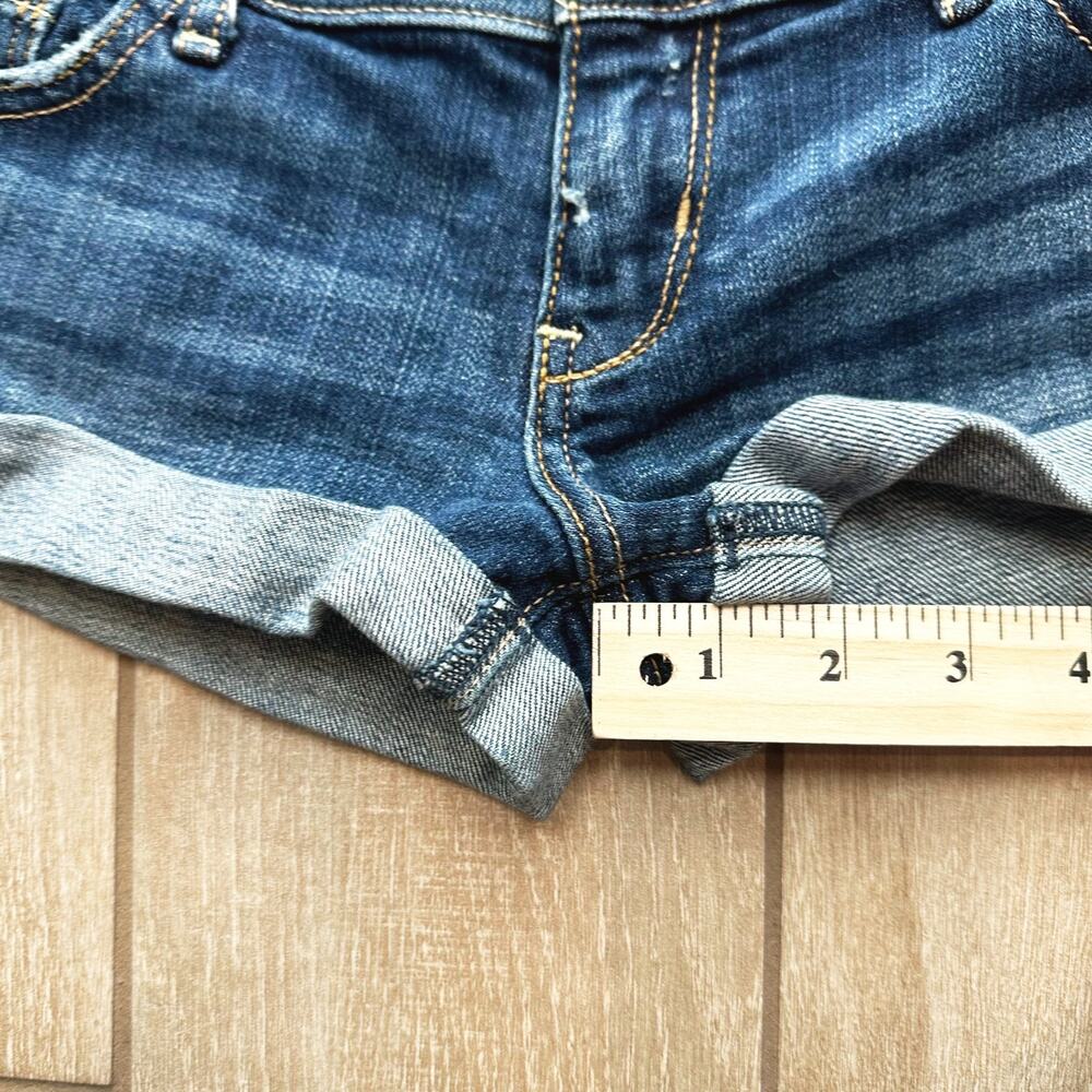 VTG Y2K Hollister Micro Mini Denim Booty Shorts Size 5/27 Rolled Hem Festival 90 - Picture 7 of 7
